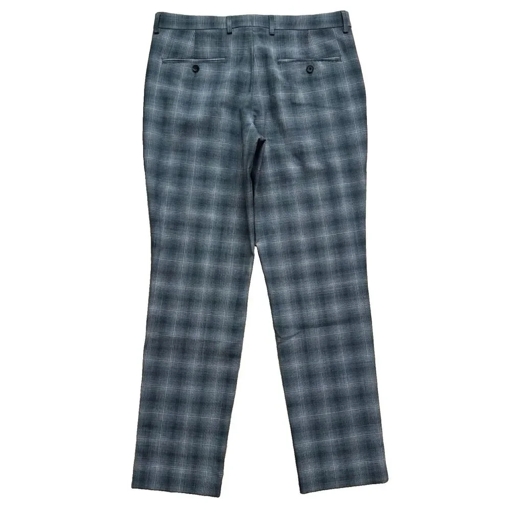 NWOT Express Dress Pants Men Actual 34x32 Glen Plaid Slim Fit Wool Blend Trouser